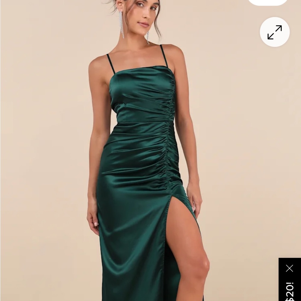 Lulu's Emerald Satin Midi Dress
